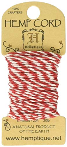 Hemptique vhmc20-red/W Hanf 9ÃÂ kg Bunte Kordel, rot und weiÃÂ, 20-feet