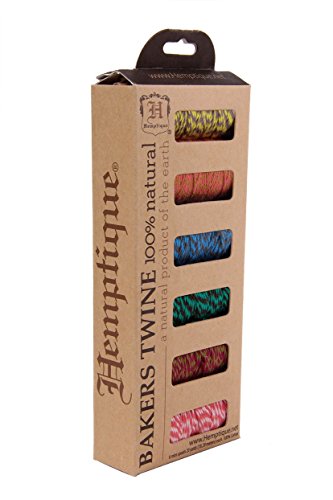 Hemptique, 2-lagig, 6-teilig, Stärke Medium Hanfschnur Bäckergarn/Mini-Spule Set, Salsa, Motiv Dance, Bunt