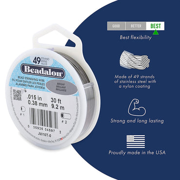 Beadalon Schmuckdraht 49 Strang Edelstahl 9,2 m Rolle (30 ft) in 4 Stärken