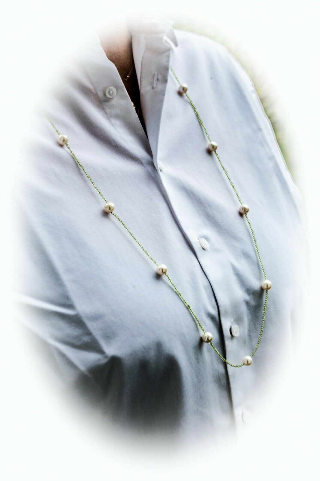 OLIVIN PEARL STAR Peridot Kette 2,5mm facettiert mit 15 Zuchtperlen 107 cm Länge