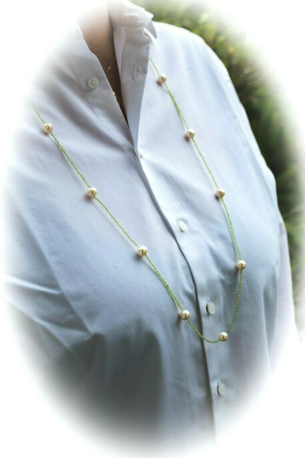 OLIVIN PEARL STAR Peridot Kette 2,5mm facettiert mit 15 Zuchtperlen 107 cm Länge