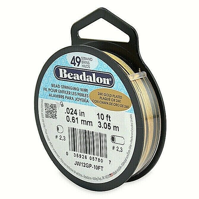 24-KARAT GOLDPLATED 49-Strang Beadalon Schmuckdraht 10ft/ 3,05m in 3 Stärken USA
