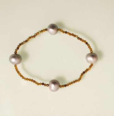 "Orange Fire" Armband facettierte 2 mm Karneole mit 4 silbernen Zuchtperlen