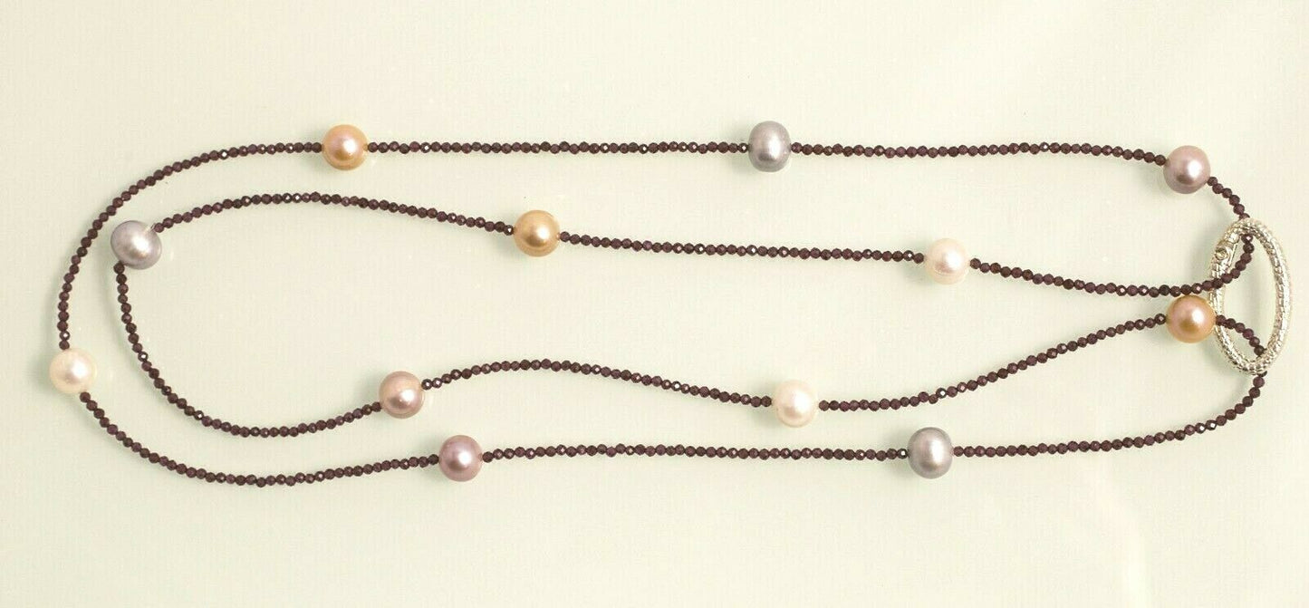 GARNET MULTI STAR Traumhafte facettierte Granate mit Zuchtperlen in 108 cm Länge