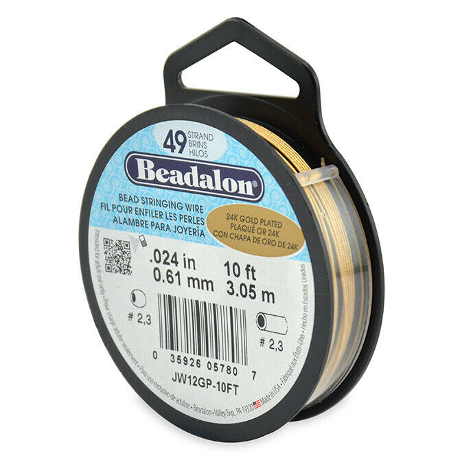 24-KARAT GOLDPLATED 49-Strang Beadalon Schmuckdraht 10ft/ 3,05m in 3 Stärken USA