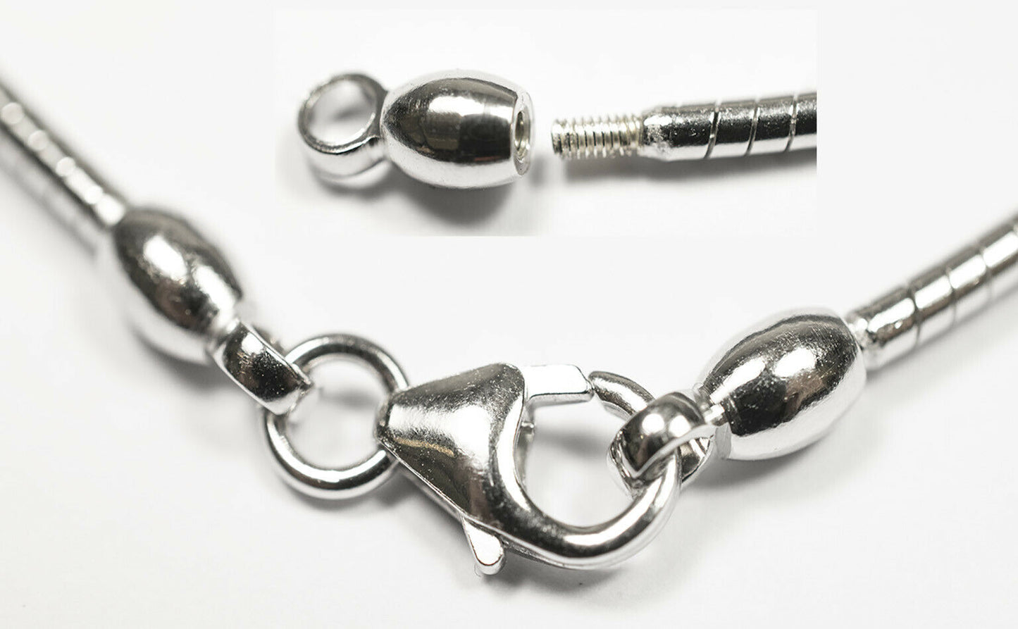 Omegareifen Silberketten Ø 1 mm mit abschraubbarer Hülse aus 925/Silber oder Silber Vergoldet in 40/42/45/50 cm