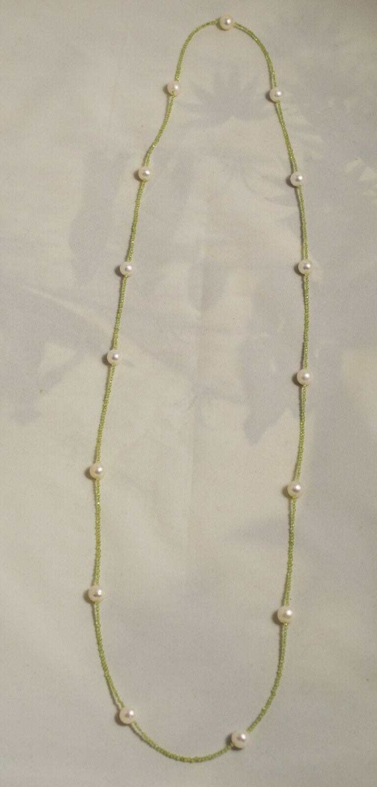 OLIVIN PEARL STAR Peridot Kette 2,5mm facettiert mit 15 Zuchtperlen 107 cm Länge