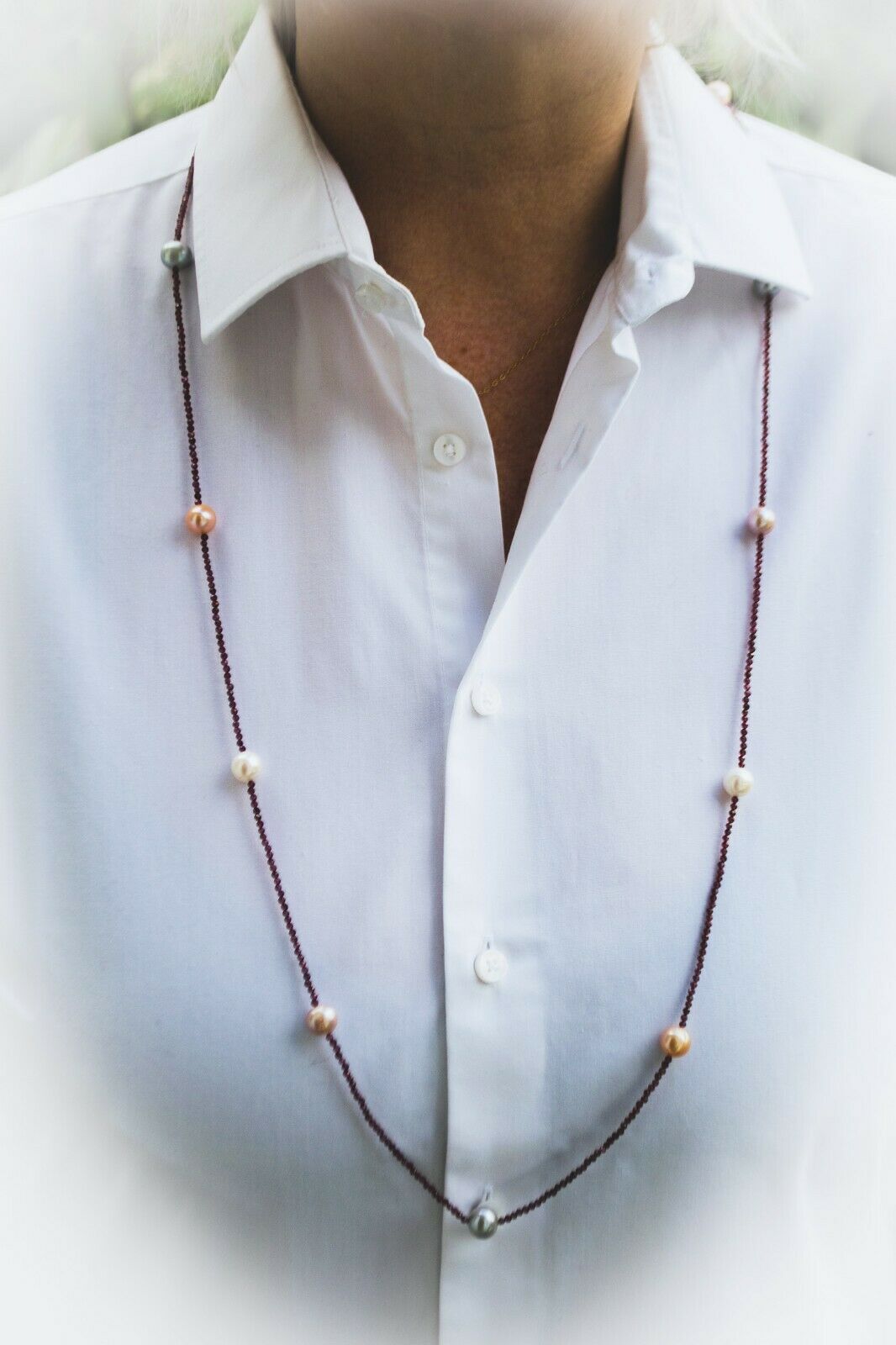GARNET MULTI STAR Traumhafte facettierte Granate mit Zuchtperlen in 108 cm Länge
