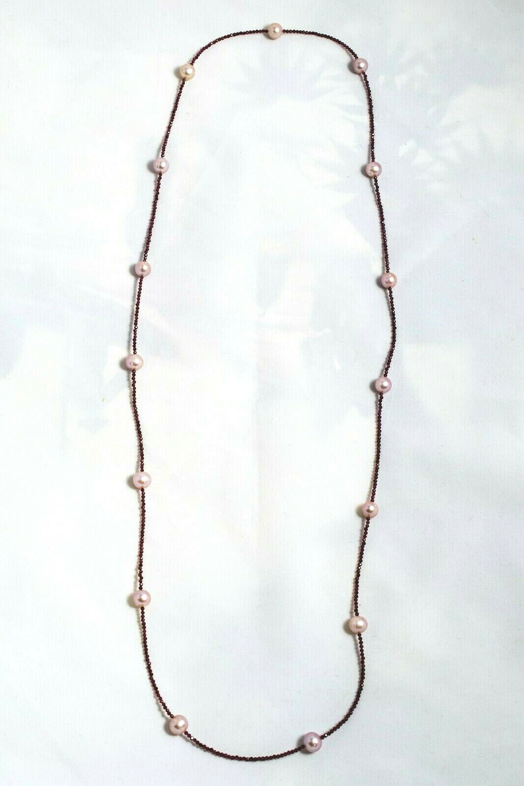GARNET CHAMPAGNE Traumhafte facettierte Granate mit Zuchtperlen in 108 cm Länge