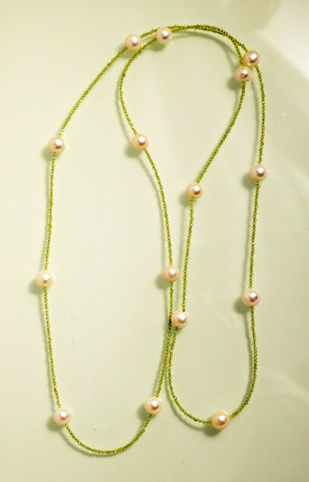 OLIVIN PEARL STAR Peridot Kette 2,5mm facettiert mit 15 Zuchtperlen 107 cm Länge