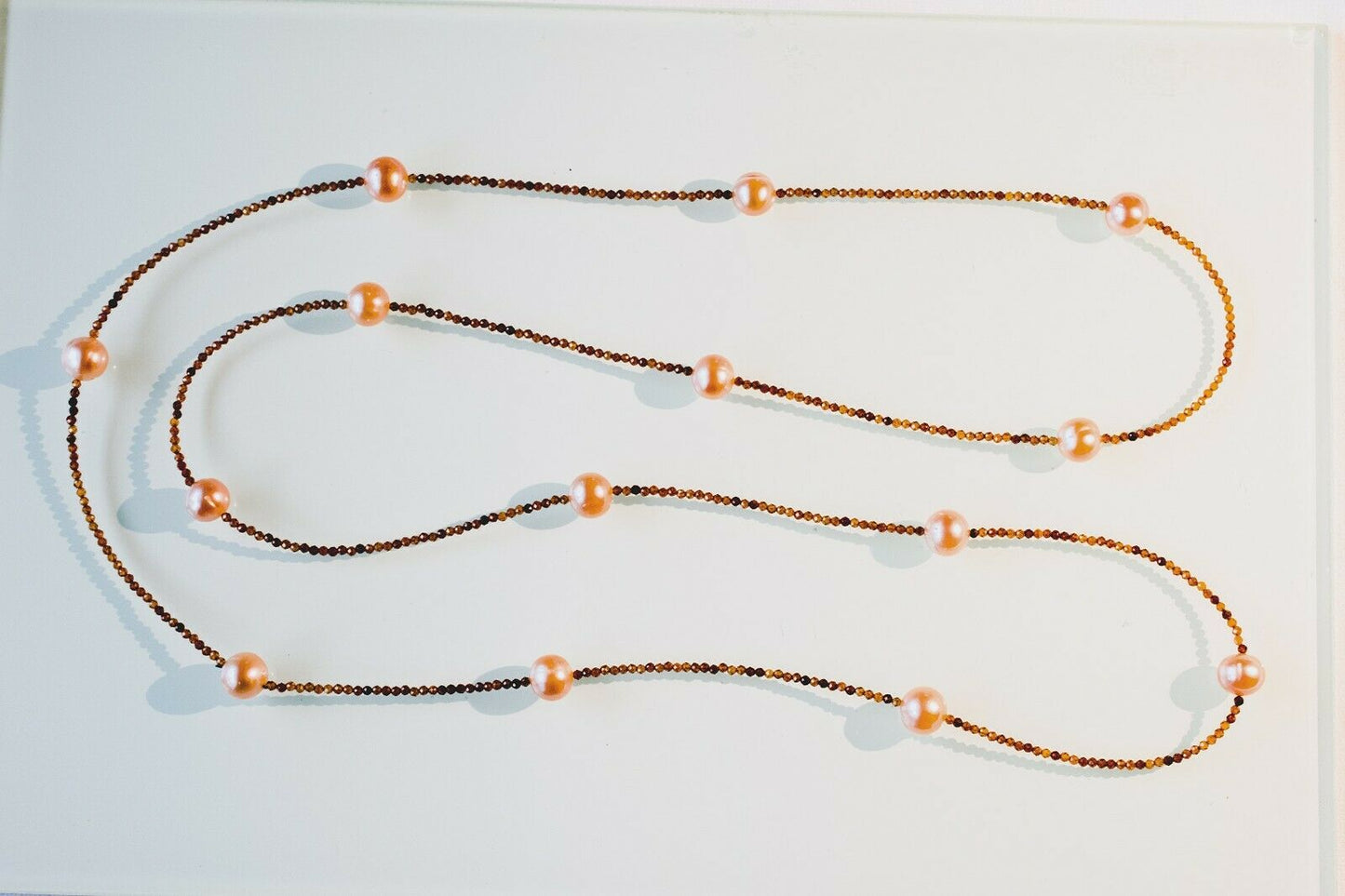 "Orange Fire" facettierte Karneol-Rosé Zuchtperlenkette Naturfarben 104 cm TOP!