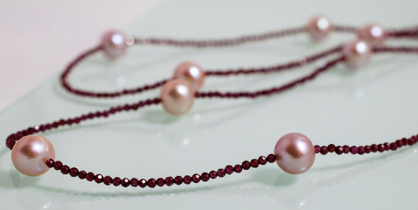 GARNET CHAMPAGNE Traumhafte facettierte Granate mit Zuchtperlen in 108 cm Länge