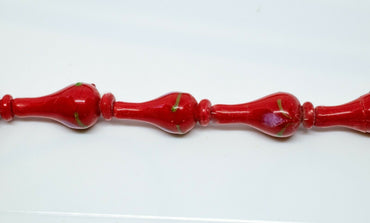 11 Handgearbeitete Muranoglasperlen in rot mit Abbild einer Pflanze Ø 9,5mm