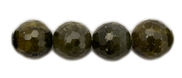 Edelsteinstrang LABRADORITH OLIV RUND FACETTIERT