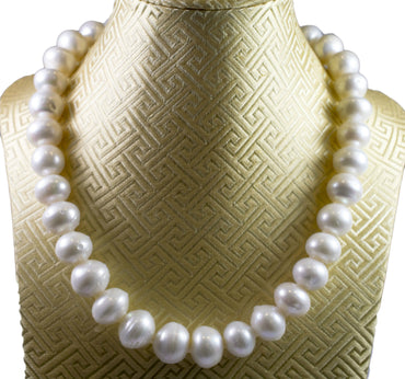 Wunderschöne weiße echte Perlenkette bis 14 mm Perlen mit Ringschließe 42,5 cm