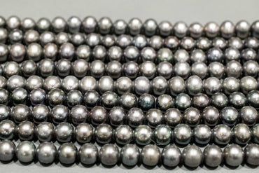 Perlenstrang Silbergrau rund mit hohem Lüster in 6-7 mm