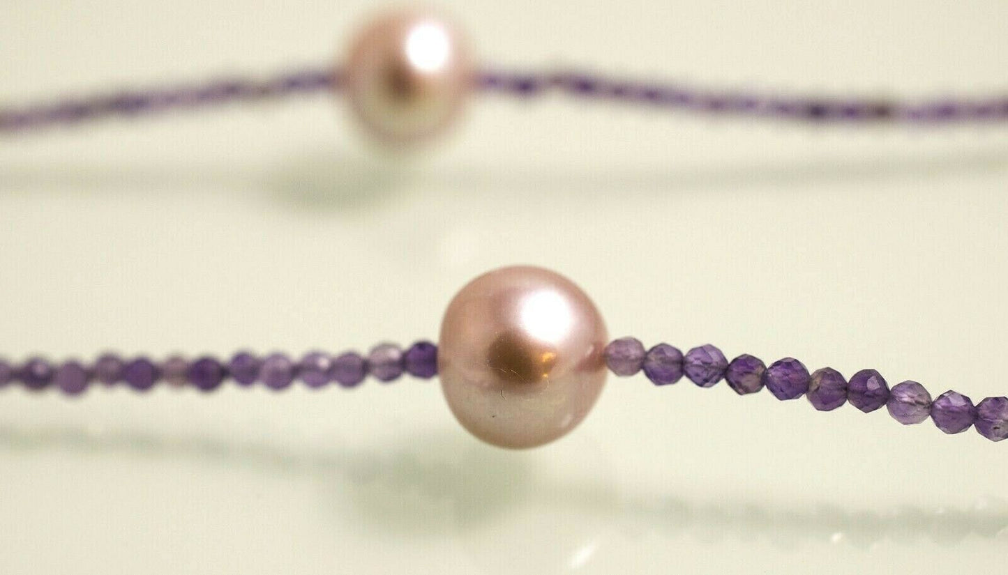 AMETHYST CHAMPAGNE Traumhafte Amethyste facettiert mit Zuchtperlen 114 cm Länge!
