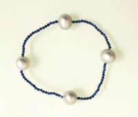 KING BLUE EVENING STAR LAPIS ARMBAND 2,5 mm facettiert mit 4 grauen Zuchtperlen