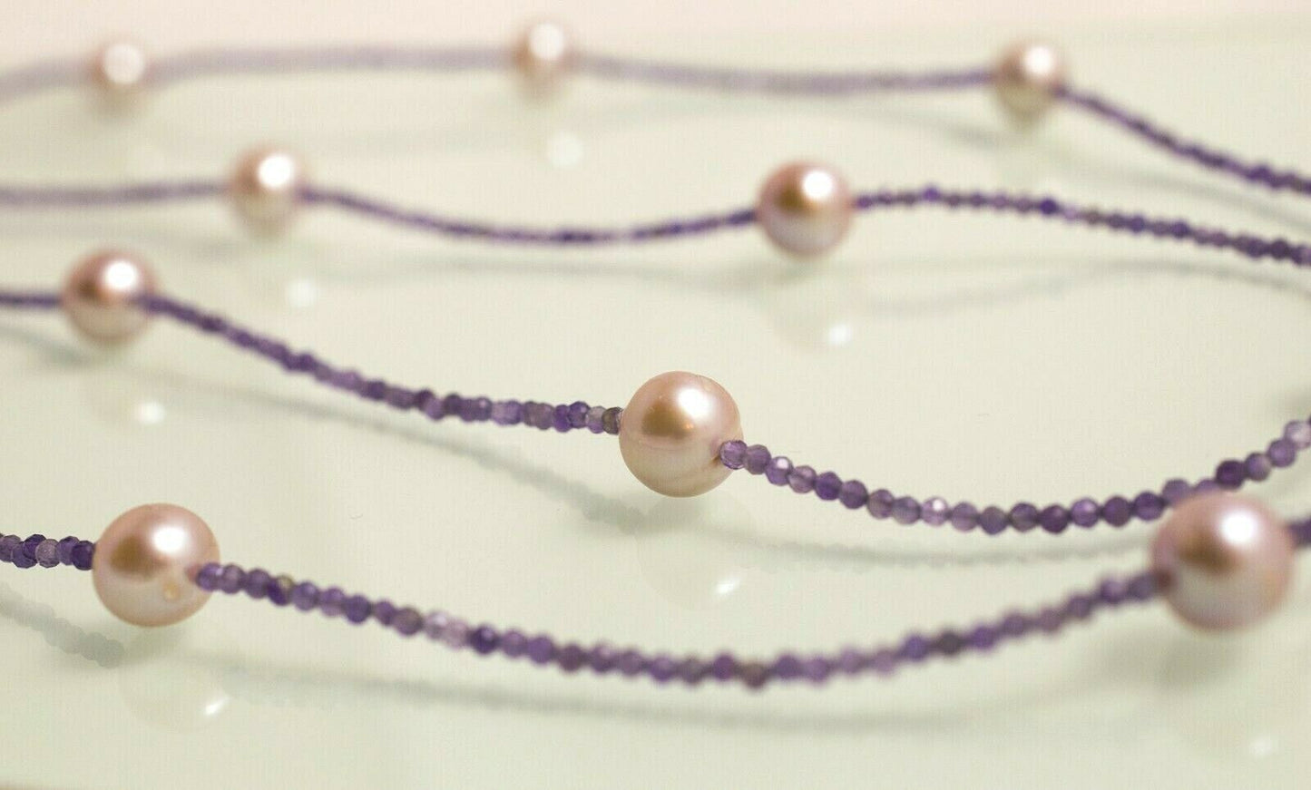 AMETHYST CHAMPAGNE Traumhafte Amethyste facettiert mit Zuchtperlen 114 cm Länge!