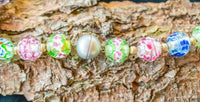 Traumhafte 18mm handverzierte Muranoglasperlenkette 22 Perlen mit Magnetschließe